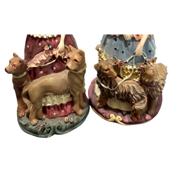 Vintage Victorian Ladies Walking Dogs Figurines With Dogs Set Of 2 - Picture 5 of 9